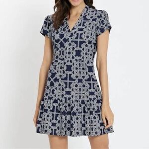 Jude Connally Navy Blue Patterned Mini Dress Size Small